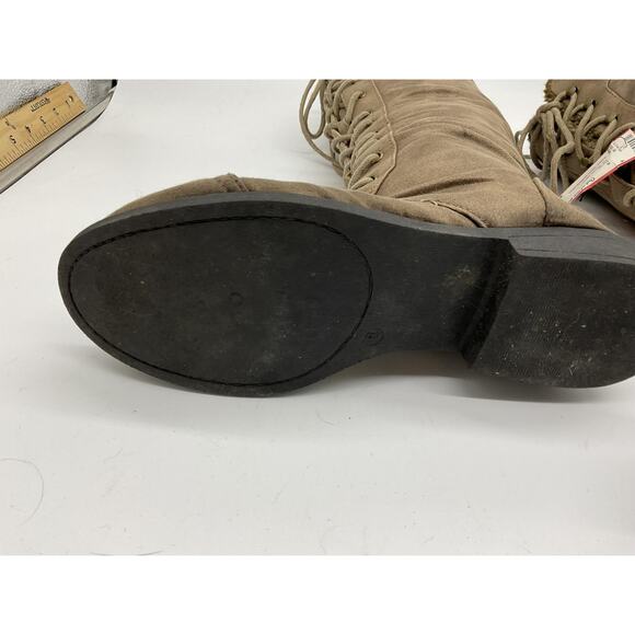 Qupid Boots Womens Size 8 Brown Knee High Lace Up Faux Suede Fleece Lined Zip - Picture 8 of 16